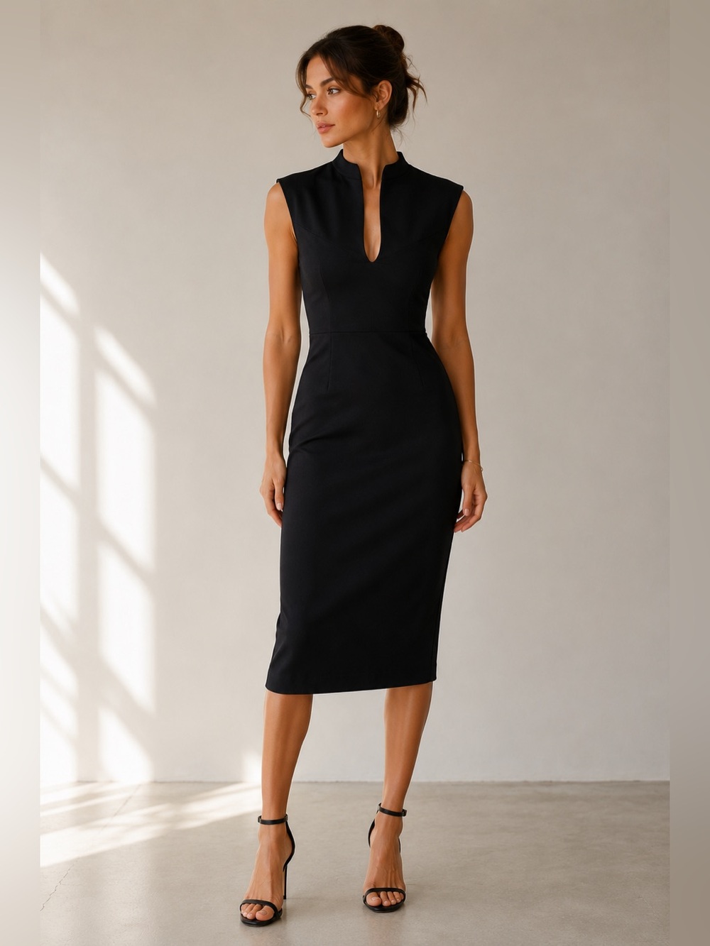 Rolla Coster | Black Midi Sheath Dress with Back Zip NWOT